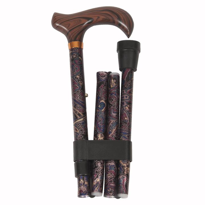 Folding Adjustable Cane with Derby Handle, Paisley