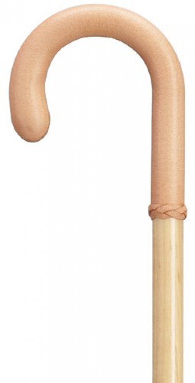 Hand Stitched Leather Crook Handle Cane